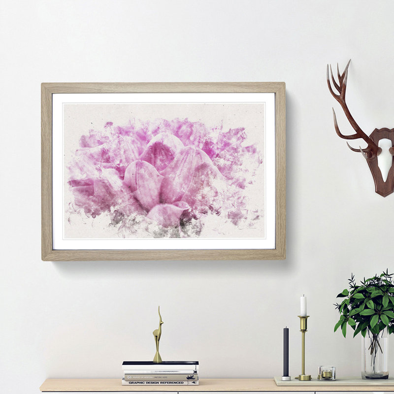 Pink Petals of a Chrysanthemum - Picture Frame Graphic Art Print, 24cm H x 33cm W x 2cm D, Oak Framed