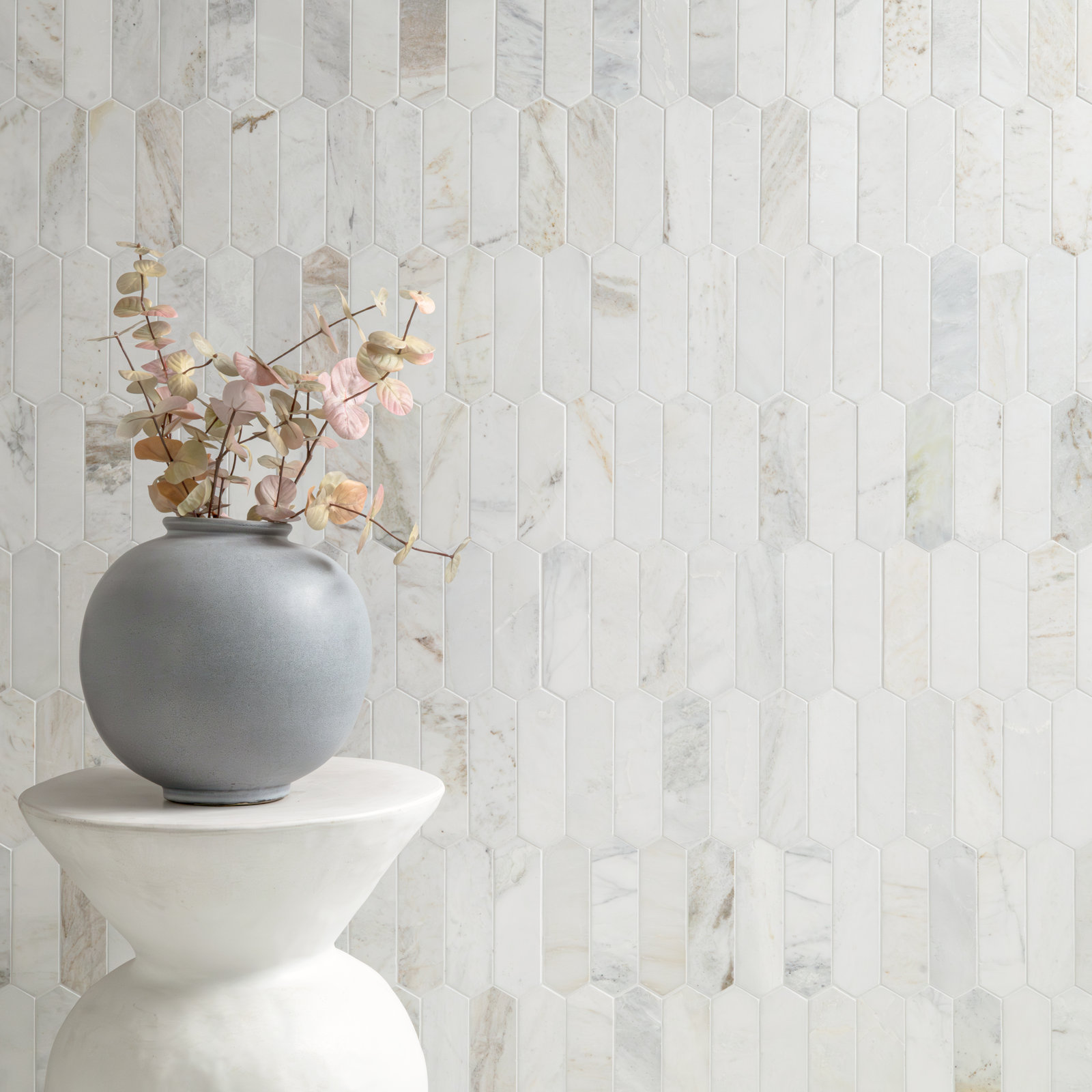 Castella de Blanc Spire 12 in. x 12 in. Honed Marble Mosaic Floor and Wall Tile