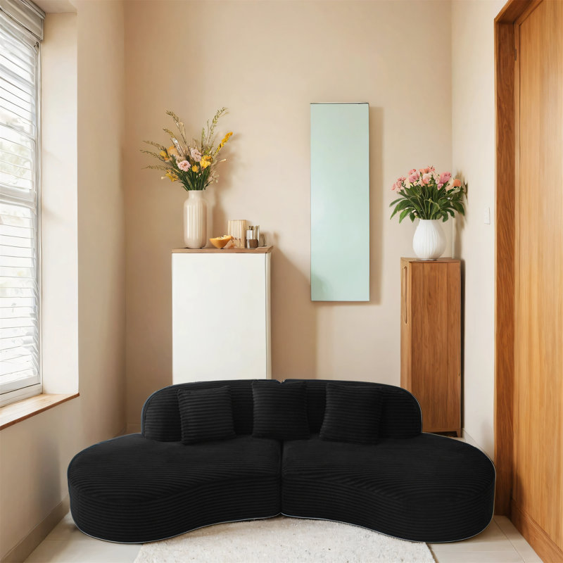 Canapé modulaire incurvé moderne en velours côtelé avec coussins Modern, Noir