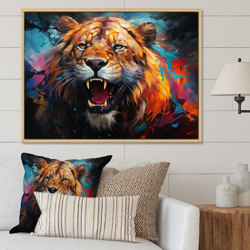 «Lion Futuristic Wilderness Futurist», reproduction d'art sur toile, Cadre naturel flottant, H 30 po x l 40 po x P 1,5 po