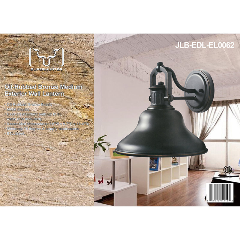 Lanterne murale d'extérieur à finition bronze huilé l 10 po x H 9,7 po x P 10,4 po SUPERHUNTER