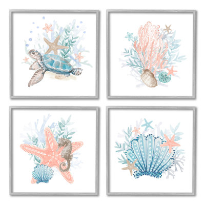«Divers Sea Life Nautical Coral Reef», ensemble de 4 giclées encadrées par Lanie Loreth