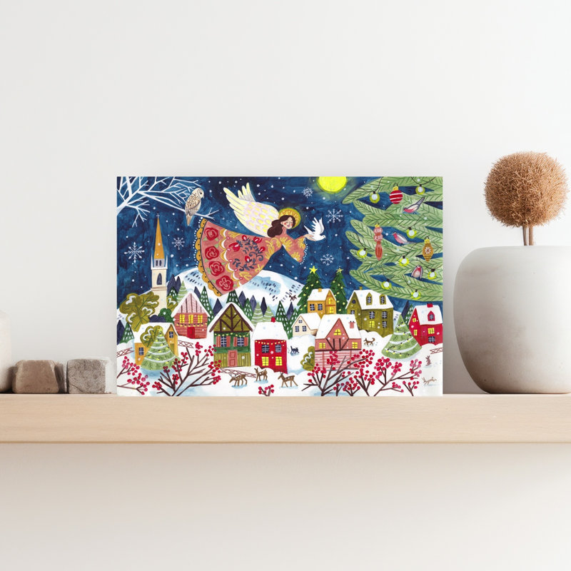 Angel Of Peace Christmas Abstract Contemporary Christmas Tree Bird Deer Winter Architecture Wall Art Print 1 Piece Wrapped Canvas Wall Art