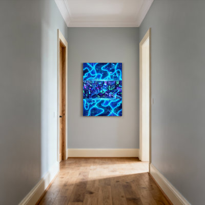 «Neon Cityscape Cyberpunk Futuristic», reproduction d'art sur toile tendue sur toile