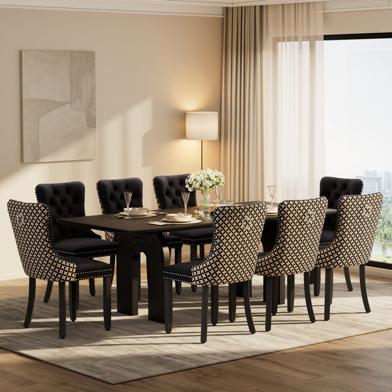 Ensemble de table et de chaises de salle à manger rectangulaire avec 6 à 8 chaises rembourrées en velours, style ferme moderne