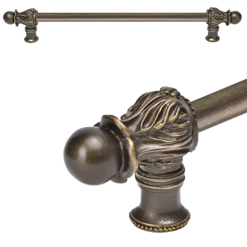 Acanthe avec 1/2 barre ronde lisse à longue poignée de style roman, 12", Laiton antique