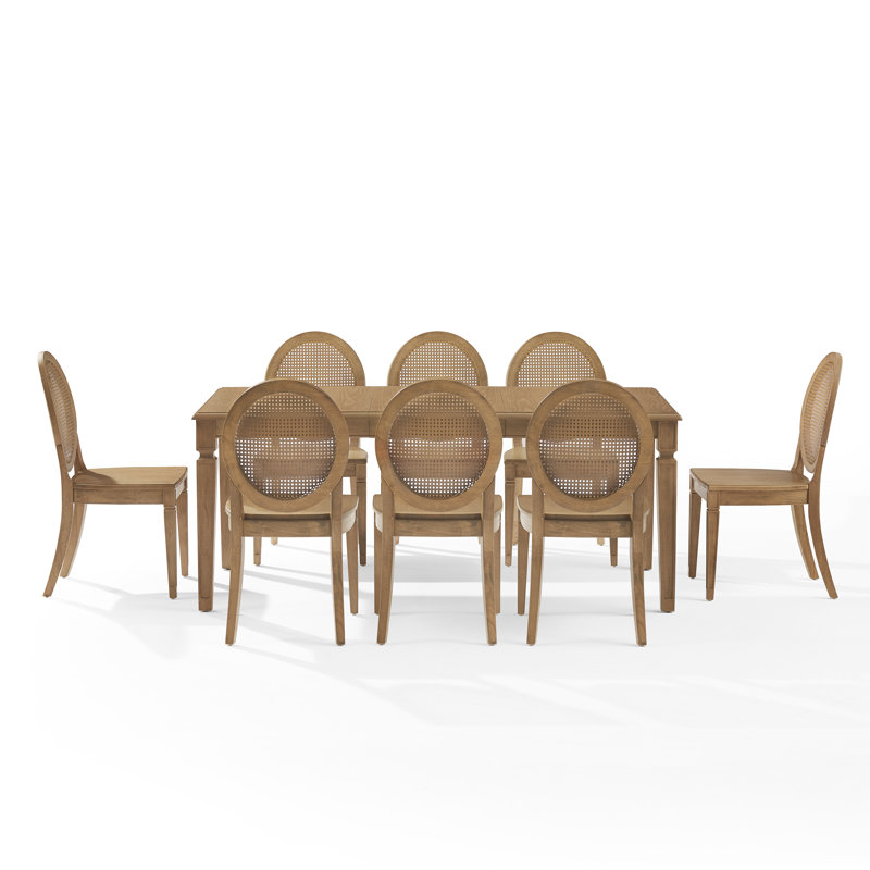 Ensemble de table de salle à manger 9 pièces pour 8 personnes avec dossier canné Jacolyn, 9 pièces : table, 8 chaises