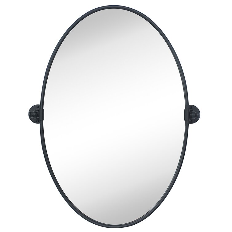 Black Metal Framed Oval Vanity Wall Mirror with Shelves