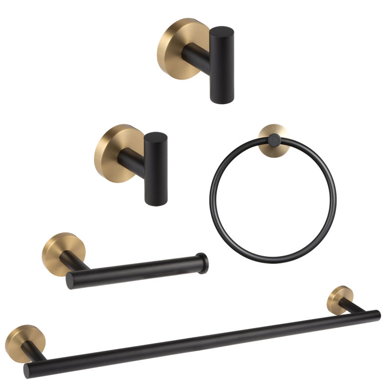 5 - Piece Bathroom Hardware Set, Black/Gold