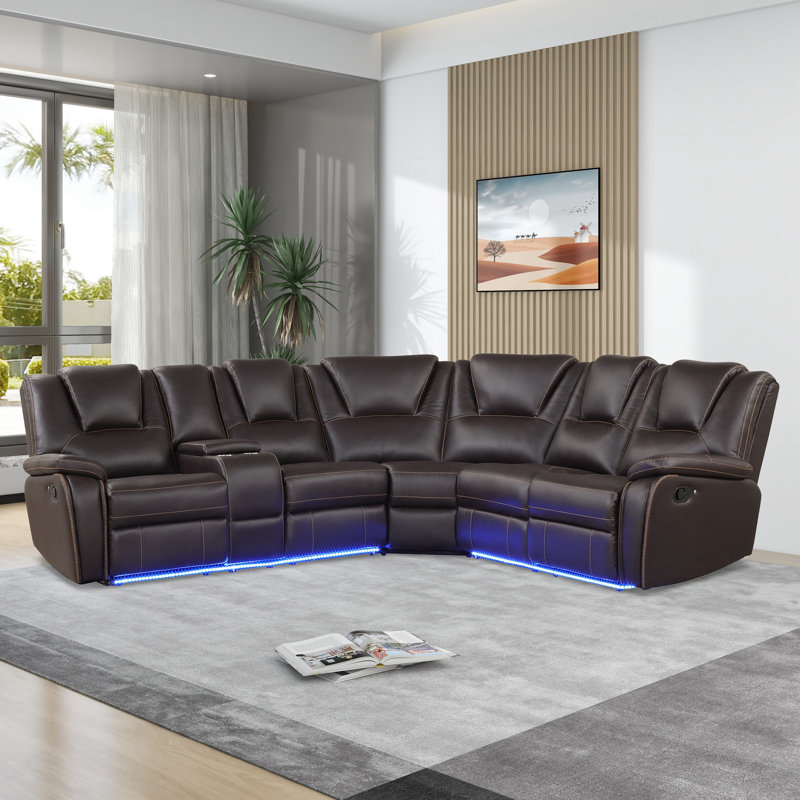 Fauteuil inclinable manuel moderne en similicuir avec console centrale et bande lumineuse à DEL