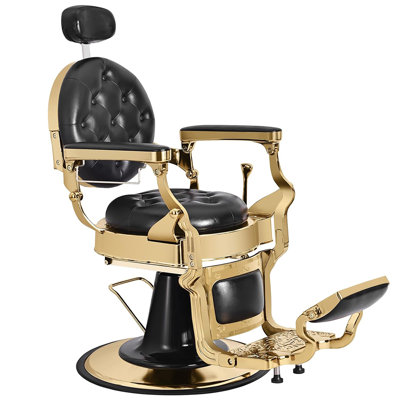 Vintage Reclining Barber Chair with Hydraulic Lift, 700 lb Capacity, 360° Swivel Height-Adjustable Salon & Tattoo Chair with Headrest