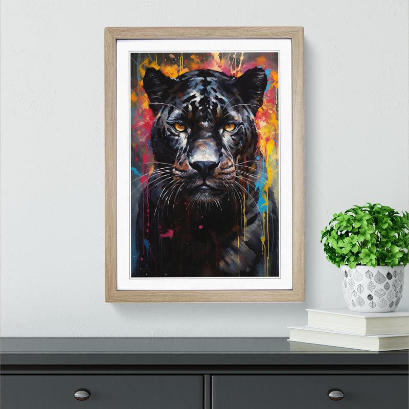 Panther Modern - Single Picture Frame Print on Wood, 46" H x 34" W x 2" D, Oak
