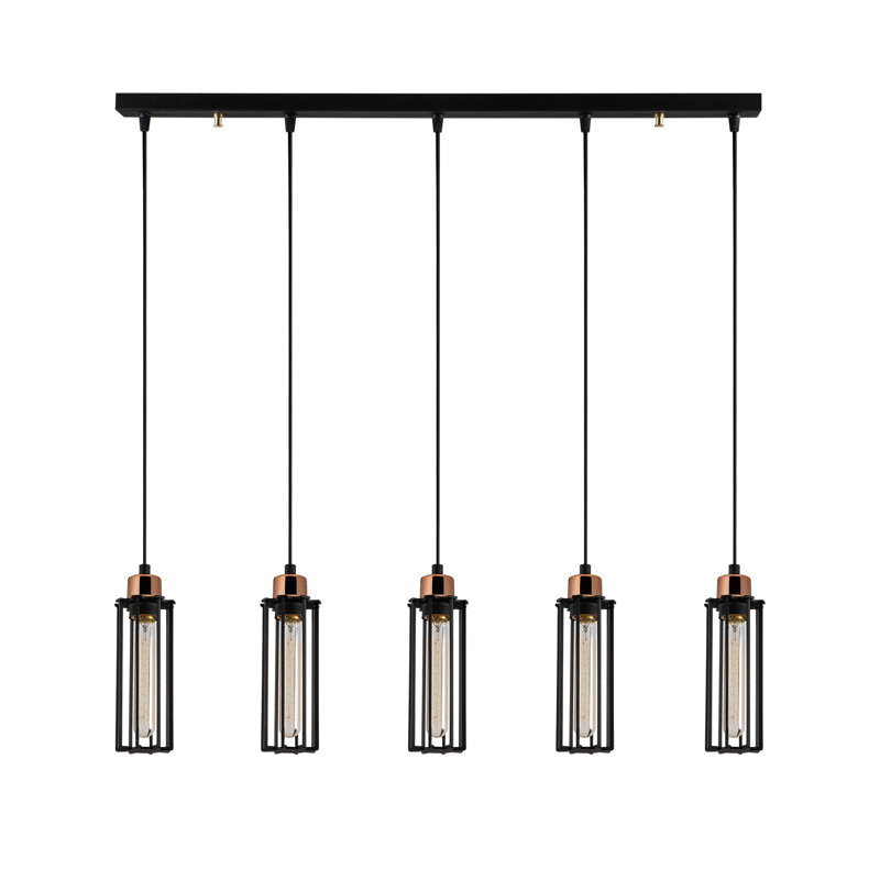 Lustre industriel en métal, finition noire, 31,5 po de diamètre x 44,1 po de hauteur | 5 x douilles E27 de 40 W maximum | Longueur de câble de 35,4 po | Plaque de base: 30,7 x 2,4 x 1,6 po | Éclairage élégant pour espaces modernes, indice de protect