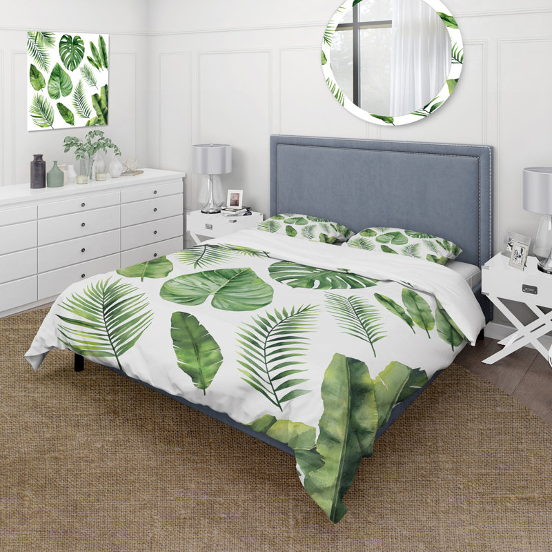 Tropical Leaf Of Monstera V - Ensemble de housse de couette Farmhouse - Microfibre de polyester