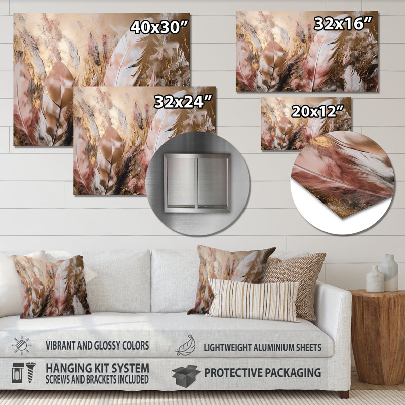 Décoration murale dorée en plumes glamour de Boho Fantasy III - Glam Feather, H 12 po x l 20 po x P 1 po