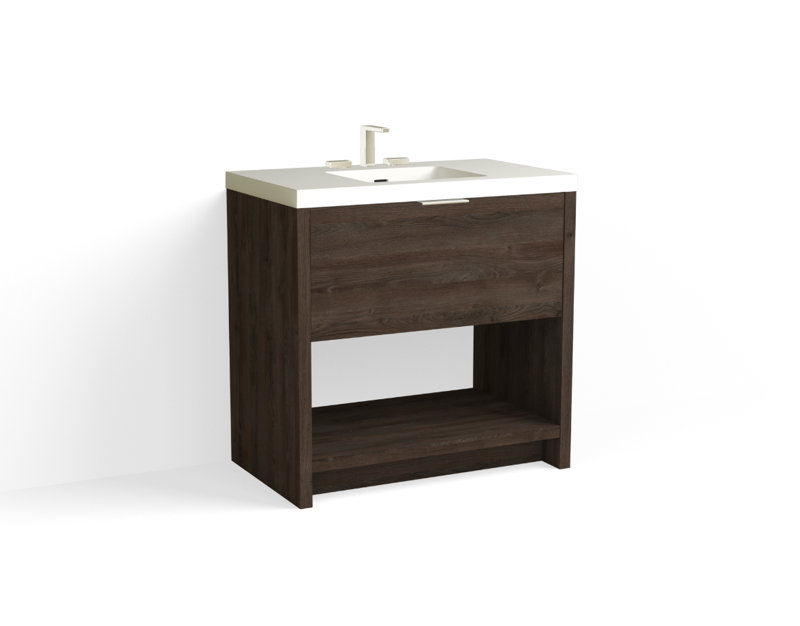 Vista 36" W Freestanding Single Bathroom Vanity, White Matte, Biondo/Satin Nickel, 8" Widespread