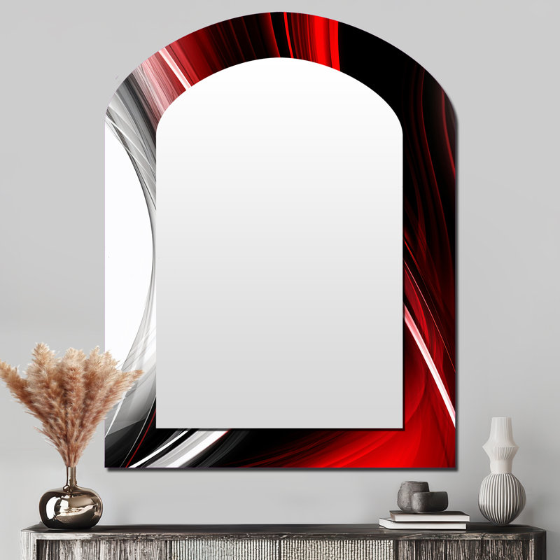 Rouge noir infini ondulations II - miroir mural unique arche de vagues, 43 po x 33 po