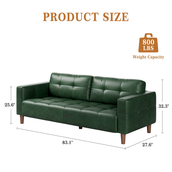 Ebern Designs 83" Faux Leather 3-Seater Sofa with Back Cushion & Wide ...
