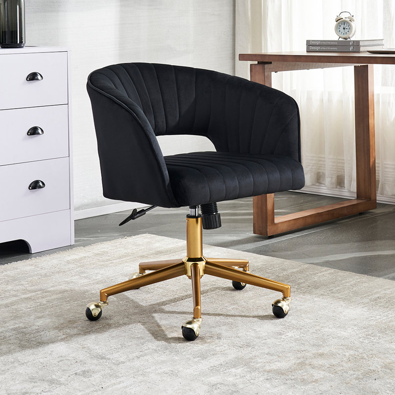 Carrington Velvet Task Office Chair，Modern Adjustable Home Desk Chair with Wheels, Black
