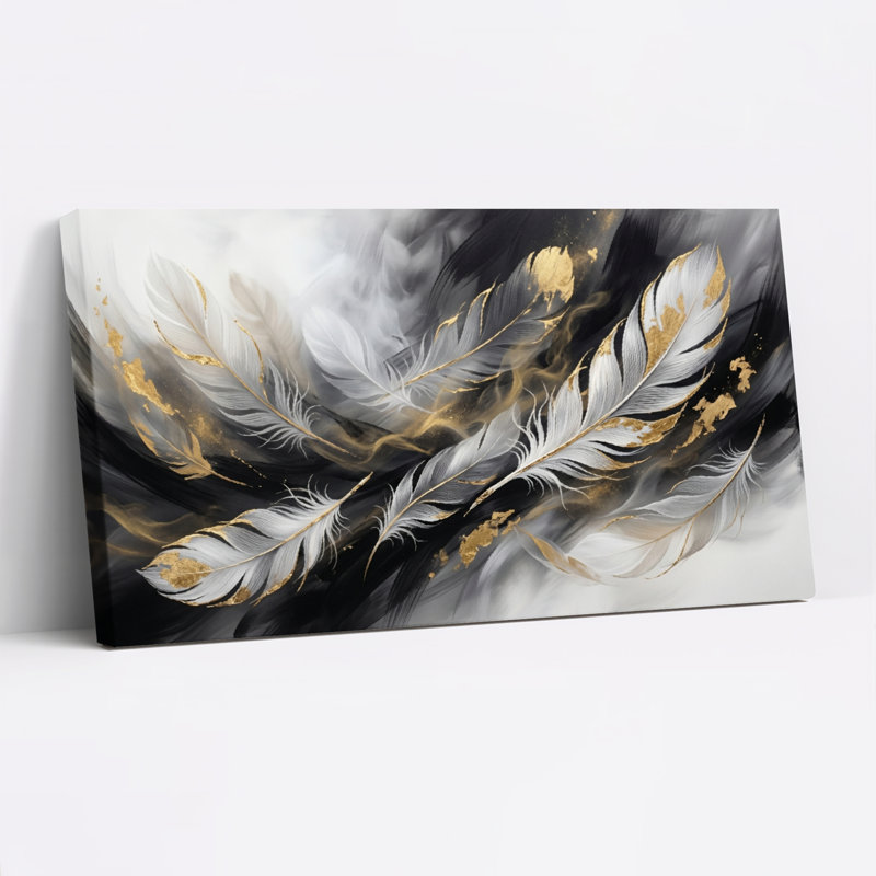 Ensemble de 1 tableau mural sur toile or plume, 32“W x 16”H, Toile tendue