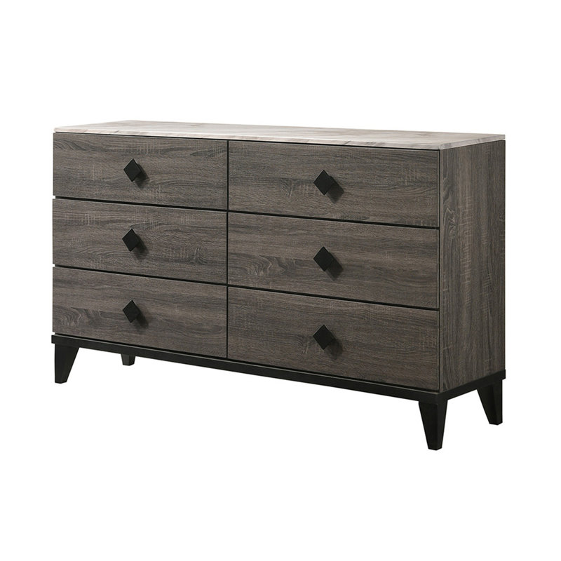 Commode en faux marbre et dessus en chêne gris rustique Avantika