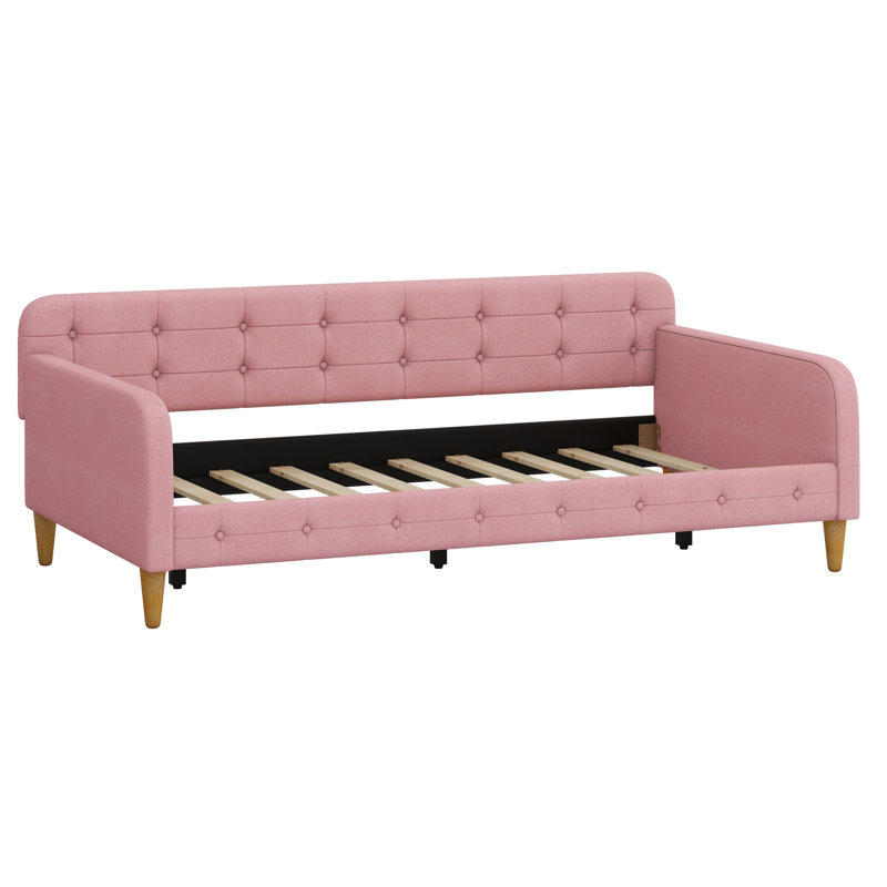 Upholstered Daybed With 4 Support Legs, Pink