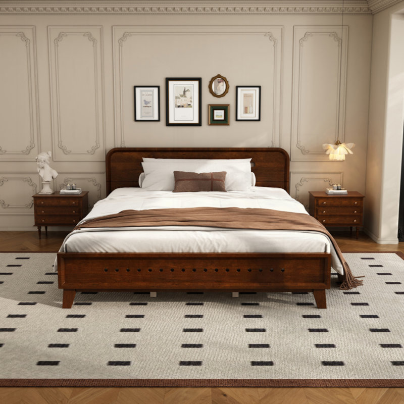 Rustic Platform Bed with Tall Headboard & Underbed Storage, Queen, Dark Walnut
