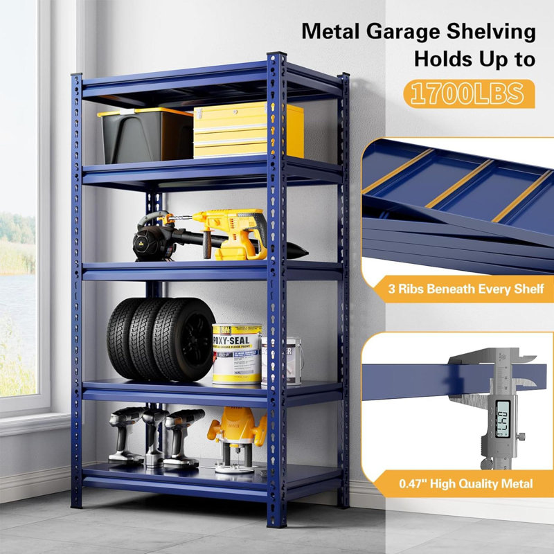 Blue Heavy Duty 72" Adjustable 5-Tier Metal Garage Shelving