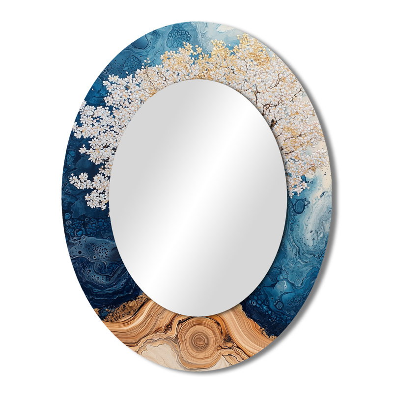 Golden Cherry Blossom Tree Garden Of Winter Beauty III - Miroir mural traditionnel ovale, 43 po x 33 po