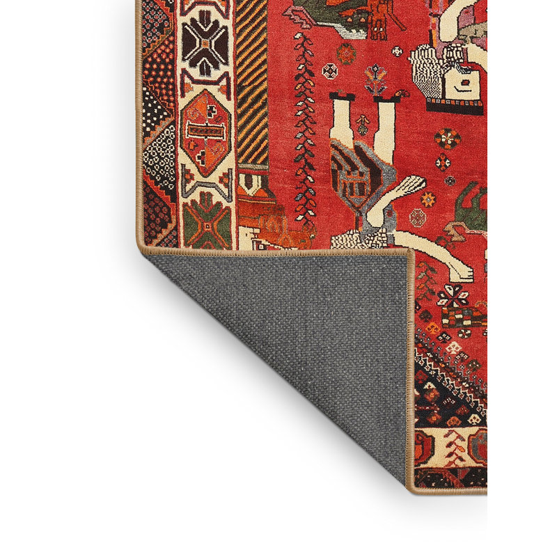 Tapis traditionnel gris / rouge / vert, Rectangle 5 pi x 7 pi