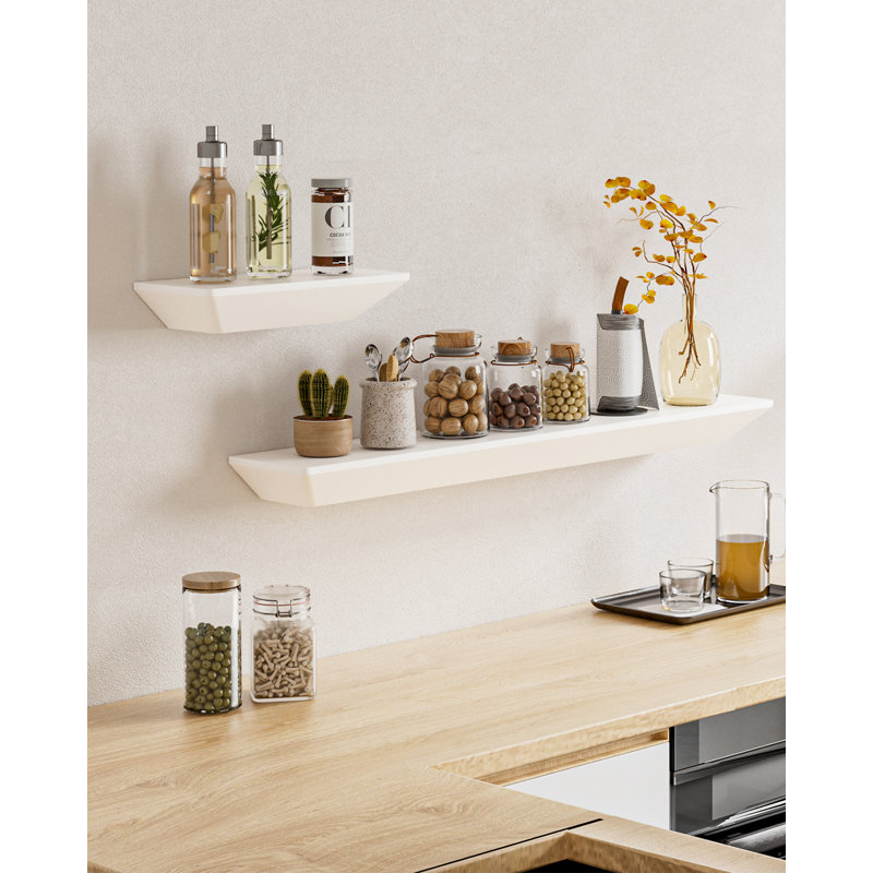 Tablettes flottantes en bois blanc peint 2 pièces Elsef, tablettes murales modernes pour salle de bain de 2,4 po d'épaisseur, bords biseautés