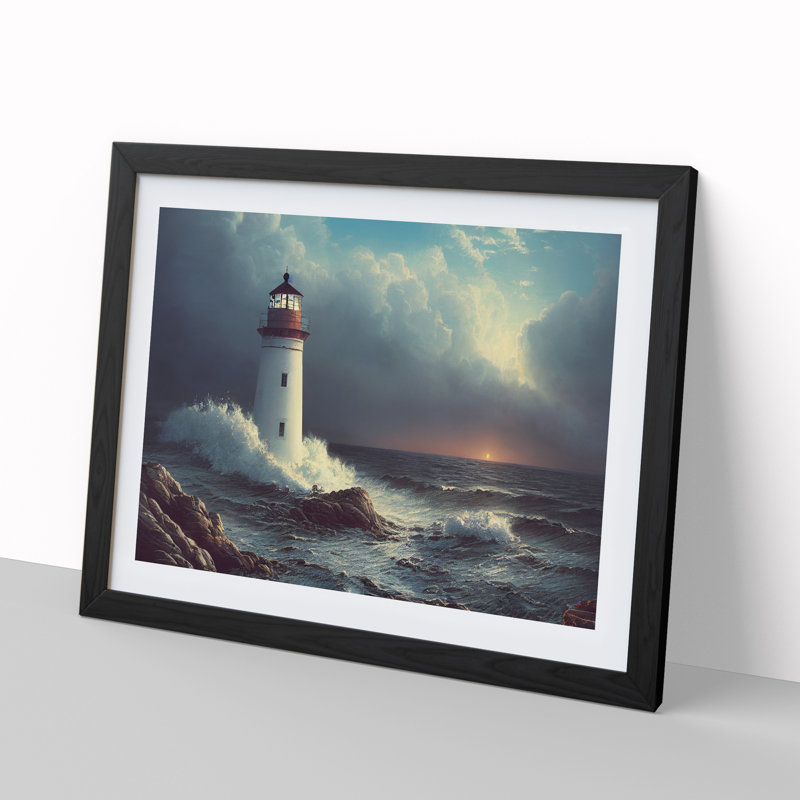 Interesting Lighthouse Seascape - Framed Print, Black, 34cm H x 46cm W x 2cm D
