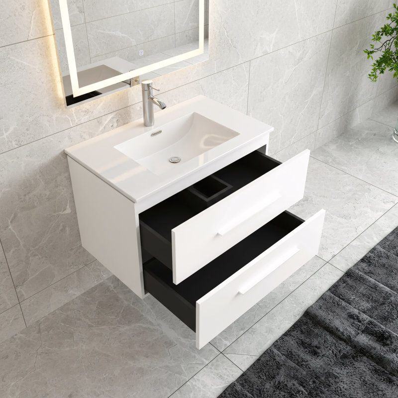 Londyn 30 po L x 18 po P 2 tiroirs Meuble-lavabo mural avec évier simple et Comptoir en Céramique blanc