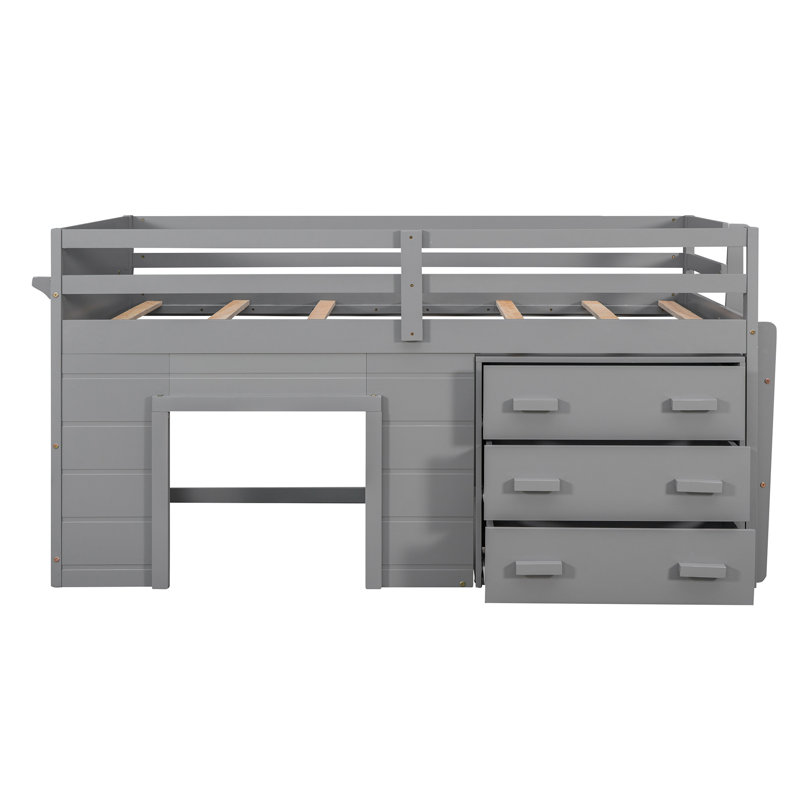 Lit mezzanine avec armoire et tablette, Gris