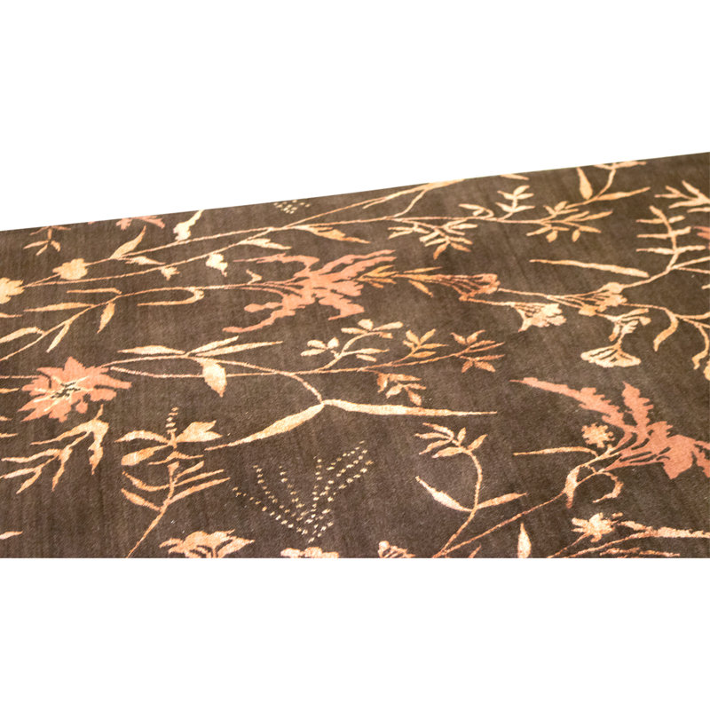 Hand Knotted Area Rug in Brown And Rose