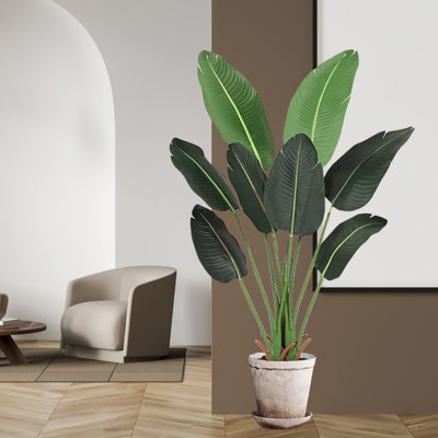 Tinebosne - Plantas Artificiales Tropicales De 120 Cm, Perfectas Para Viajeros, Diseñadas Para Interiores Y Exteriores, Ideal Para Oficina Y Sala De Estar, Con Simulación Realista De Hojas De Plátano Sintéticas.