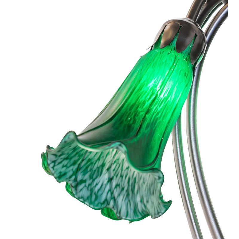 16" High Green Tiffany Pond Lily 5 Light Table Lamp, Green, In-Line
