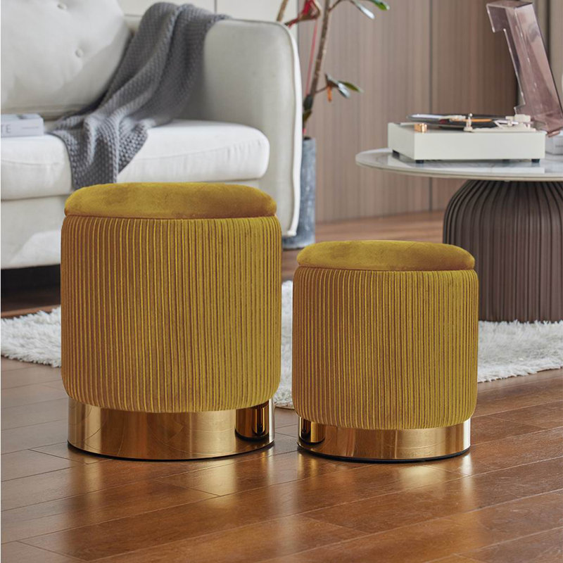 OTTOMAN AVEC ENSEMBLE DE RANGEMENT DE 2, Rayé jaune