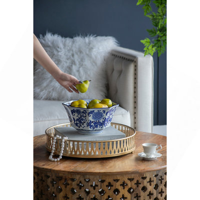 Bol décoratif central bleu et blanc 10,5 x 10,5 x 5,7 po Ren