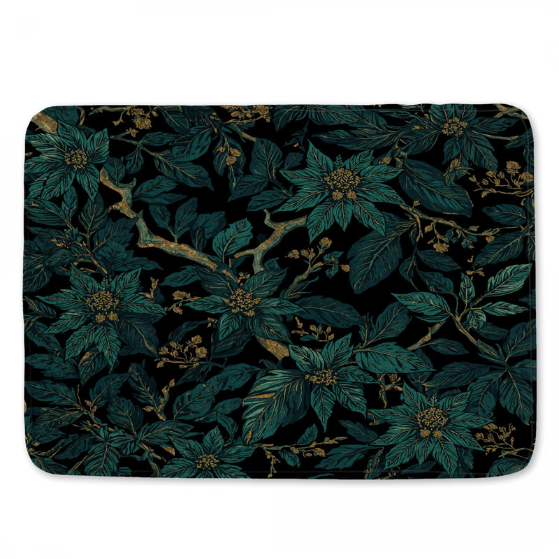 Tapis de bain feuilles sarcelle, L 34 po x L 21 po