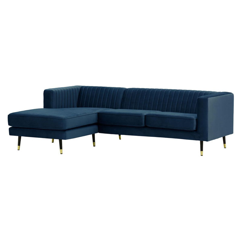 Monaville 4 Seater Velvet Sofa & Chaise, Left Hand Facing, Navy Blue