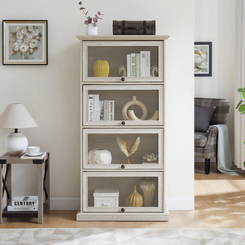 Vitrine à 4 niveaux en verre pour salon Vitrine de rangement élégante avec portes en verre rabattables
