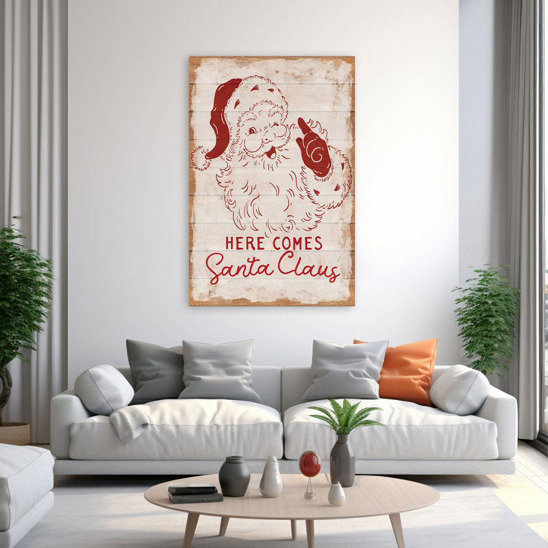 Here Comes Santa Claus - père Noël rétro, conception rétro, art de décoration de Noël, H 40 po x l 60 po