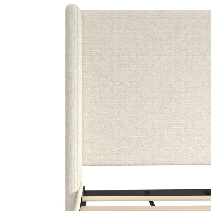 Ana Upholstered Wingback Platform Bed, Ivory Boucle, Queen