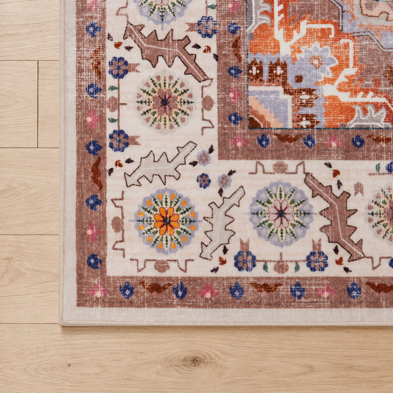 Tapis doux vintage oriental lavable et antidérapant, pour salon et chambre, Rouge, 244*305cm（8*10ft）