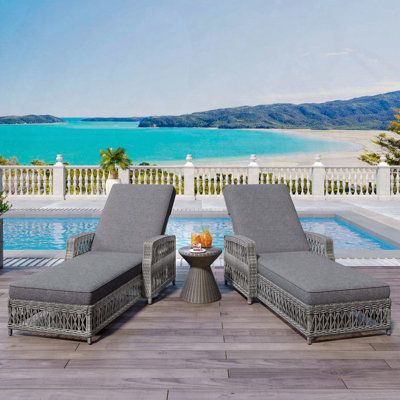 Set of 2 Adjustable Wicker Chaise Lounges with Armrests and Cushions, 400lbs Capacity Each