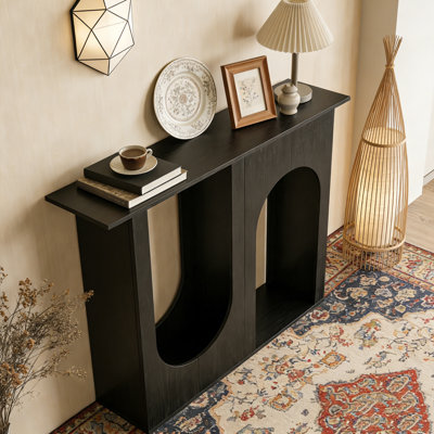 Narrow Sofa Table Behind Couch with Arched Design