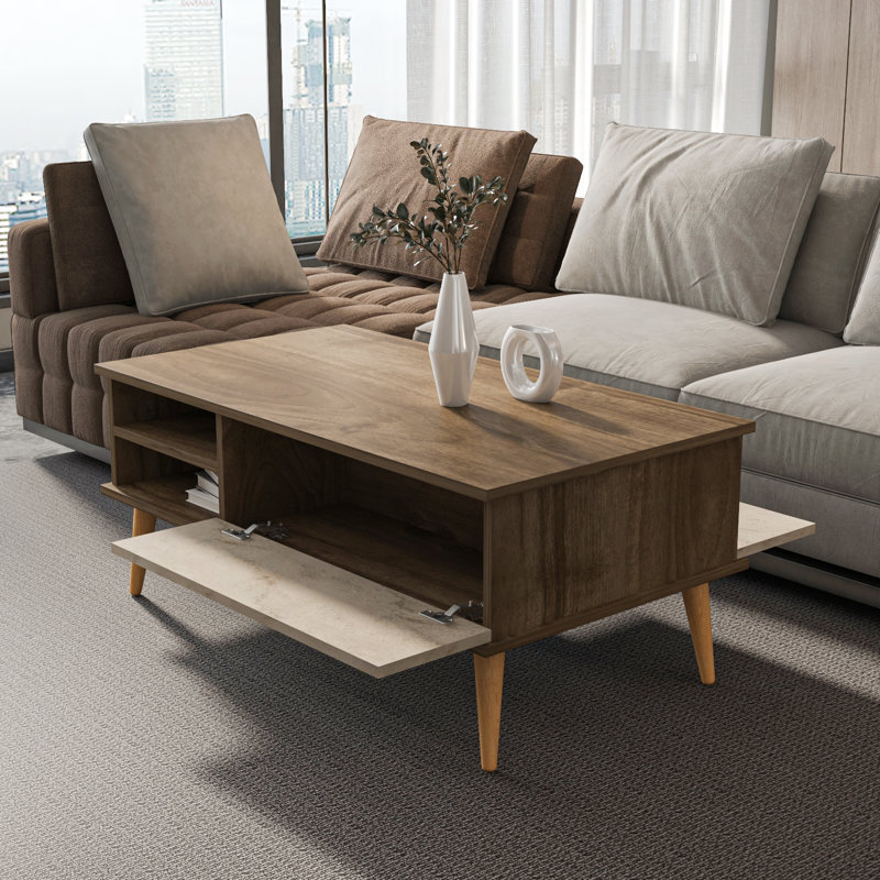 Como 43 Inch Wide Coffee Table, Walnut Top/Traverter Base