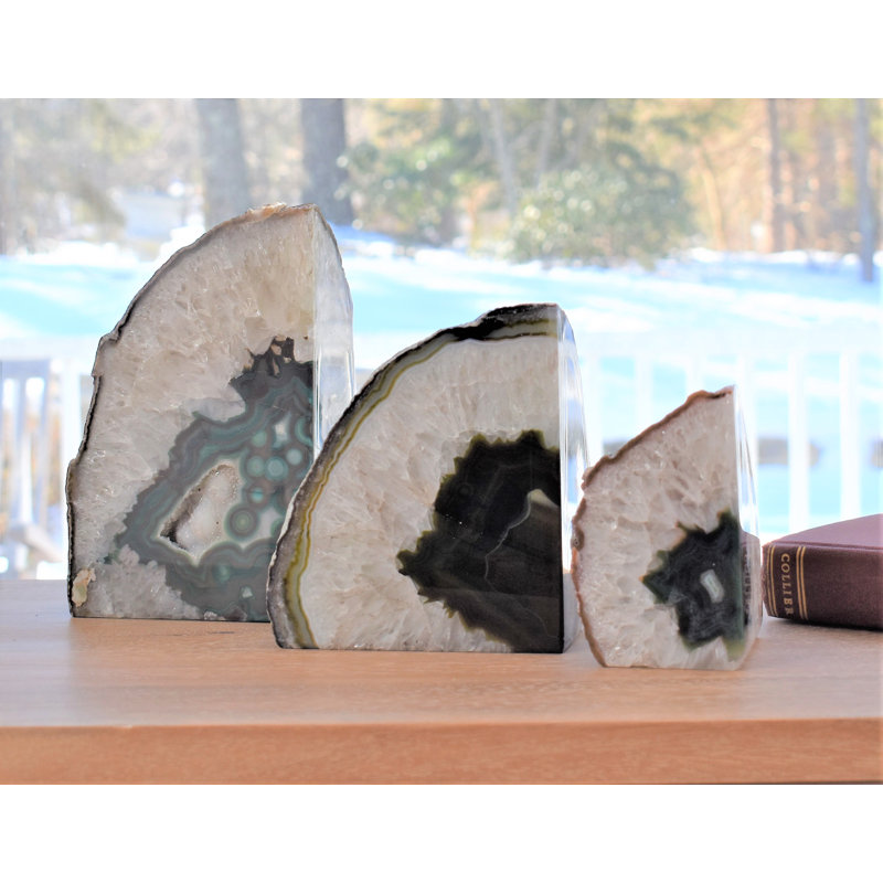 Evelynn Agate / Geode Non-Skid Bookends, 6.5" H x 7" W x 3" D