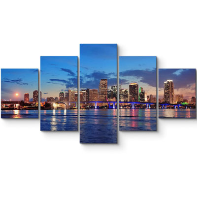 «Architecture Dusk Blue Florida City Buildings», art moderne, impression sur toile 5 pièces